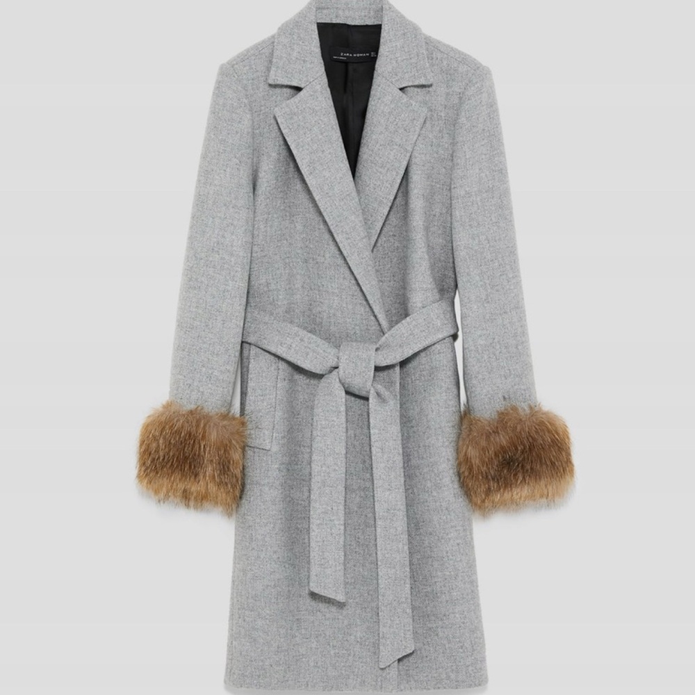 Zara wool blend coat with faux fur cuffs.  SZ Small